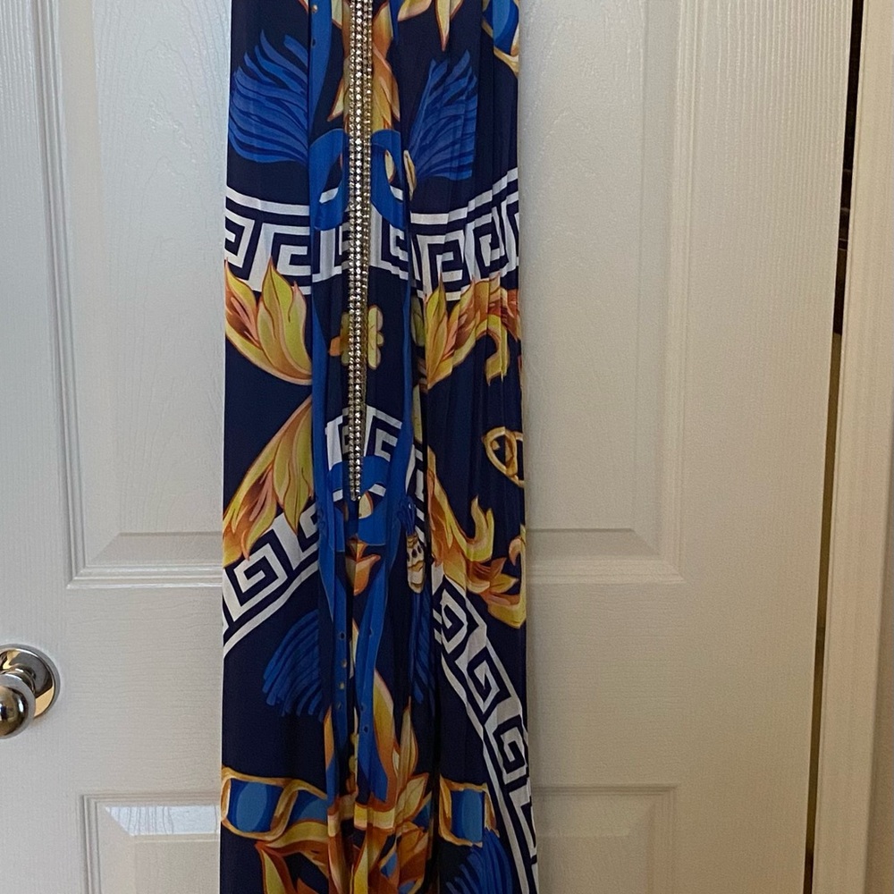 Elegant Blue and Gold Maxi Dress